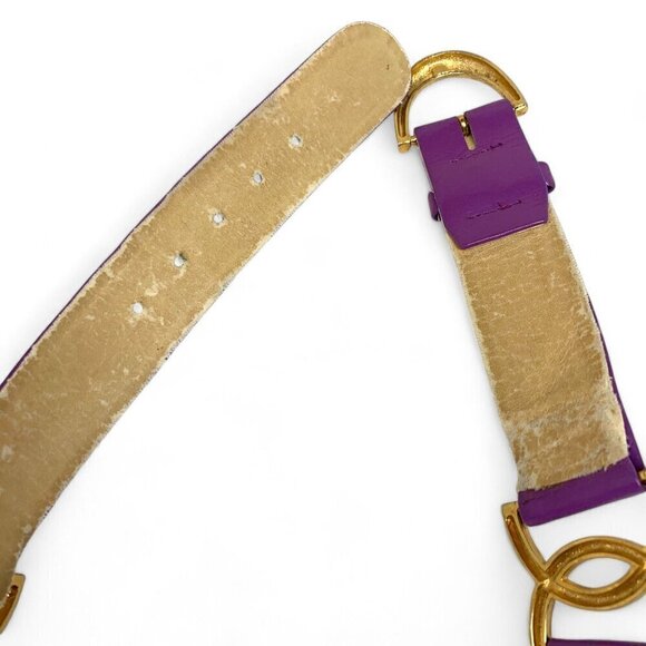 St. John Vintage Belt Purple Leather Gold Tone Harness Detail Style#5512 Size 12 - Picture 6 of 10